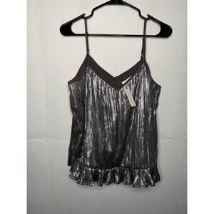 NEW Anthropologie Silver Sequin Tank Top Ruffle Size  10